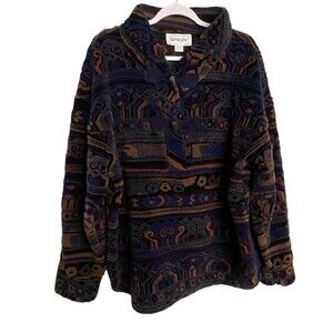 VTG Womens Sweater Sz 1X ? 2X ? Vtg 90s Aztec Fleece Pullover 52" Chest